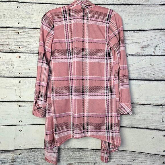 New York Laundry Pink Plaid Open Front Cardigan Small - Picture 5 of 7
